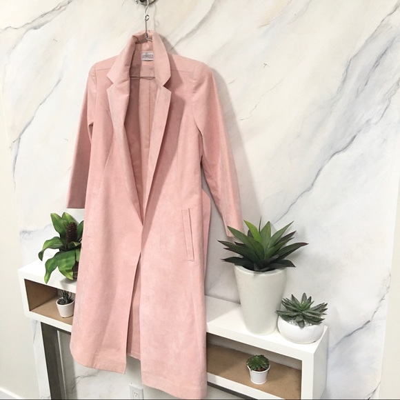 💖ULTRASUEDE-baby PINK vintage long blazer jacket - Picture 1 of 8
